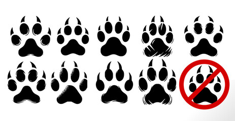 animal paw mark icons set reflecting hunting, danger, no  pets, animal attack, warning etc concept. © Md Abidur Rahman
