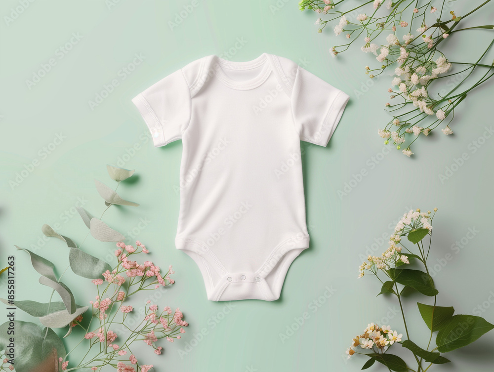 Poster blank empty white Infant Mini Me One Piece mockup on pastel background 