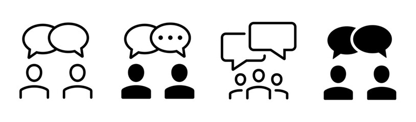 Fototapeta premium Discussion and Communication icon set. Speaking people, dialog symbol. Vector