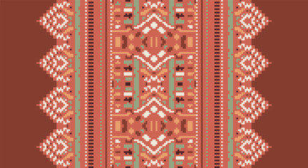 Ethnic Style Vector Seamless Pattern. Pixel Unique Geometric Vector Swatch. Ikat Perfect for Screen Background.