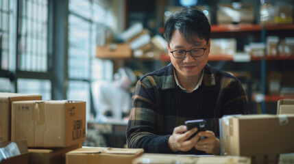 Young Business Owner Using Smartphone