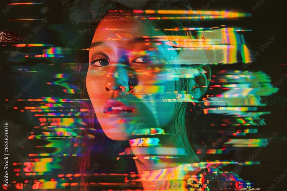 Poster create captivating visuals with digital art transformation using glitch photo effect