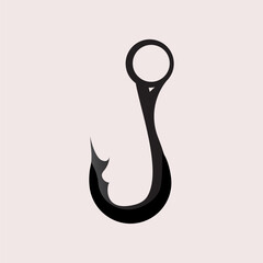 Fishing hook or fish catching hook vector on isolated on off white background, simple various hook silhouette.
