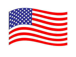 Waving American flag sticker on transparent background, PNG Vector illustration