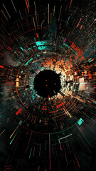 Vibrant abstract tech wormhole artwork - This is an intricate, abstract digital art piece that resembles a colorful tech wormhole