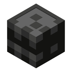 A black cube with squares on it sits on a white background