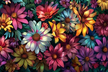 Vibrant Floral Tapestry: A Stunning Array of Colorful Flowers in Full Bloom