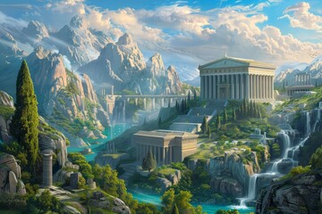 Majestic Depiction of Mount Olympus: The Mythical Home of the Greek Gods