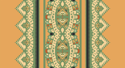 Folk embroidery cross stitch geometric floral pattern. Vector ethnic geometric floral shape seamless pattern. Folk floral embroidery pattern use for textile, home decoration elements, upholstery, etc.