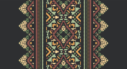 Folk embroidery cross stitch geometric floral pattern. Vector ethnic geometric floral shape seamless pattern. Folk floral embroidery pattern use for textile, home decoration elements, upholstery, etc.