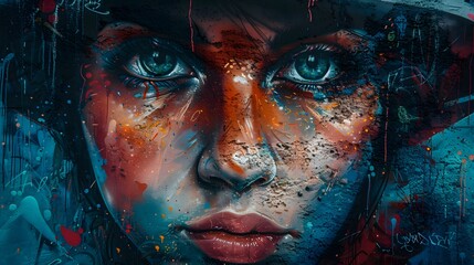 Obraz premium Abstract Female Face Graffiti Art.