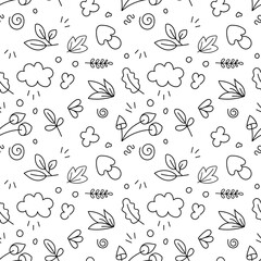 Pattern of mushrooms and leaves doodle