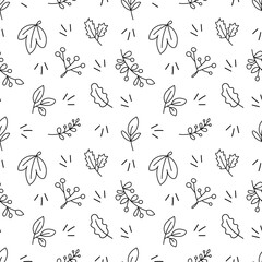 Pattern of mushrooms and leaves doodle