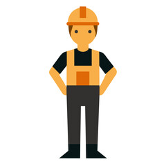 Construction worker in hard hat and safety vest standing with hands on hips