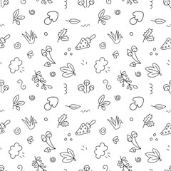Fototapeta premium Pattern of mushrooms and leaves doodle
