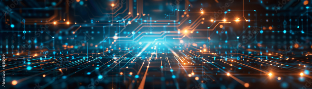 Aufkleber glowing neural network, interconnected circuits, advanced technology design on dark background