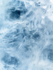 Obraz premium Closeup of an ice surface with intricate patterns and textures. Light blue background backdrop