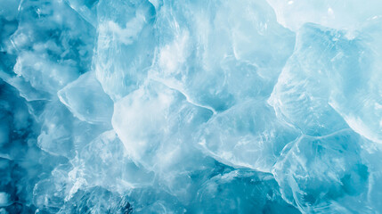 Closeup of an ice surface with intricate patterns and textures. Light blue background backdrop