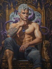 Obraz premium portrait of a young man on a throne - fantasy illustration - generative ai