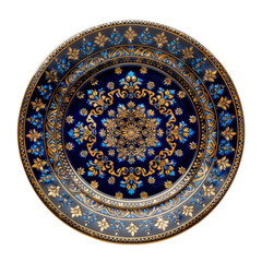 Elegant Floral Patterned Decorative Plate Blue and Gold Design for Home Decor or Collectible