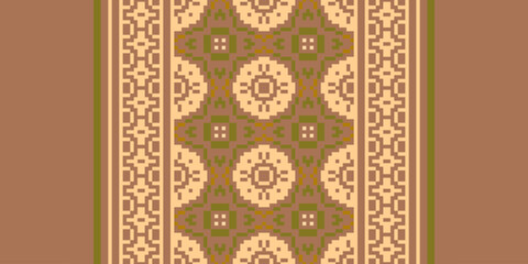 Folk embroidery cross stitch geometric floral pattern. Vector ethnic geometric floral shape seamless pattern. Folk floral embroidery pattern use for textile, home decoration elements, upholstery, etc.