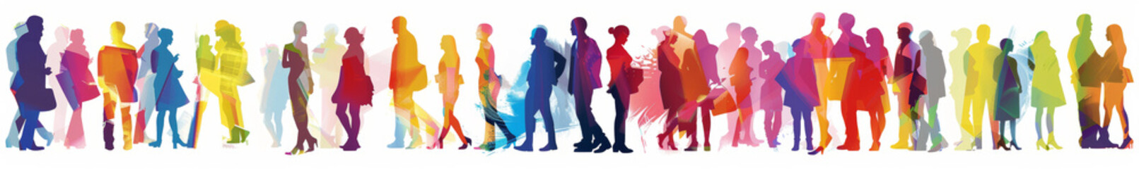 Diverse crowd of people. Group diversity silhouette people from the side. Community of colleagues or collaborators. Concept of bargain agreement or pact. Collaborate. Co-workers. Harmony. Organization