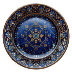 Naklejka premium Ornate Blue and Gold Decorative Plate Traditional Floral Ceramic Design for Home Decor and Collectors
