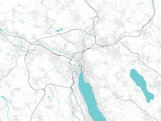 Street map art of Zurich city in Switzerland. Road map of Zurich. Black and white (blue) illustration of Zurich streets. European city Printable poster.