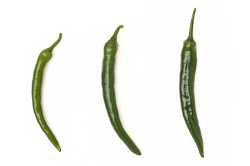 Green chili peppers on a white background isolated