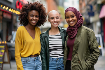 Group of diverse women together empowering each other. Breast Cancer Care Female Support Charity Concept