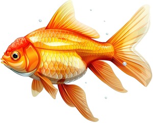 Fototapeta premium A goldfish clipart, aquatic animal element, vector illustration, detailed scales, isolated on white background