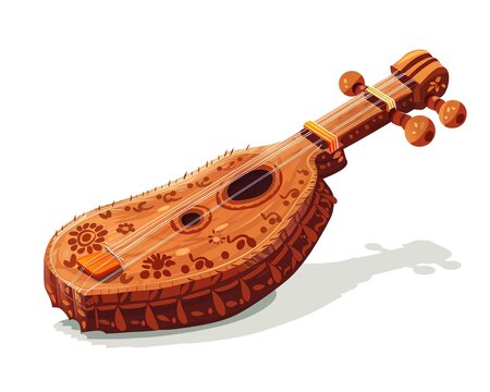 A veena clipart, musical instrument element, vector illustration, traditional Indian, isolated on white background