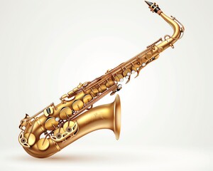 Naklejka premium A saxophone clipart, musical instrument element, vector illustration, shiny gold, isolated on white background