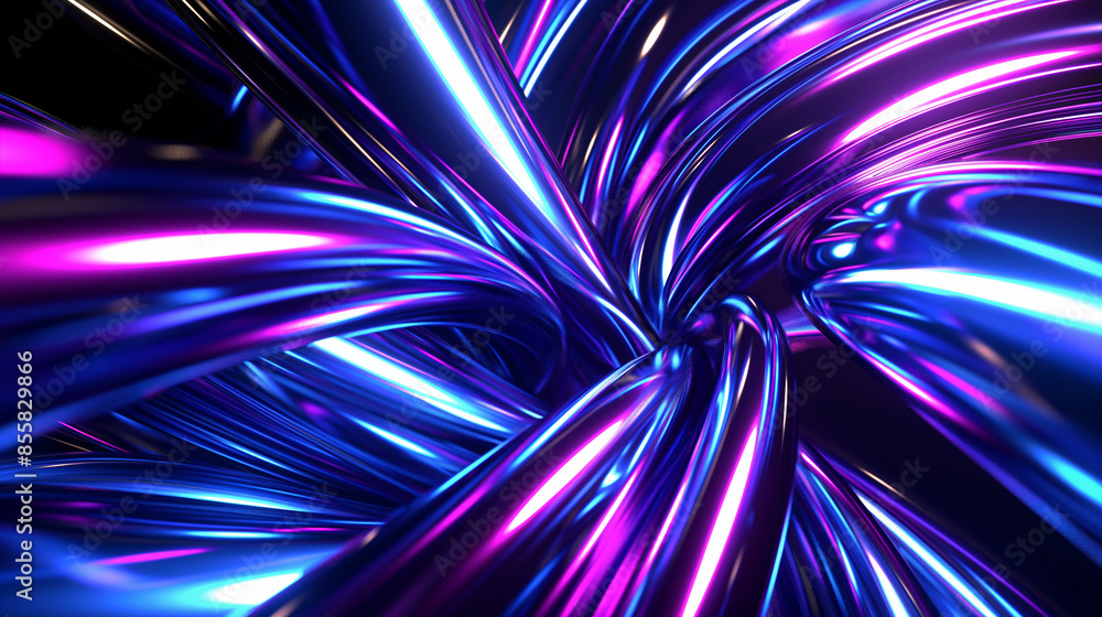 Poster a colorful, swirling pattern of purple and blue lines. the image is abstract and has a futuristic fe