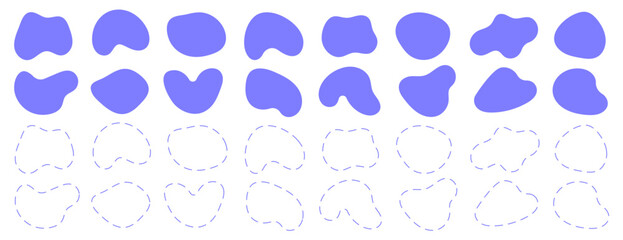 Amoeba, irregular blob, dashed line shape vector illustration set