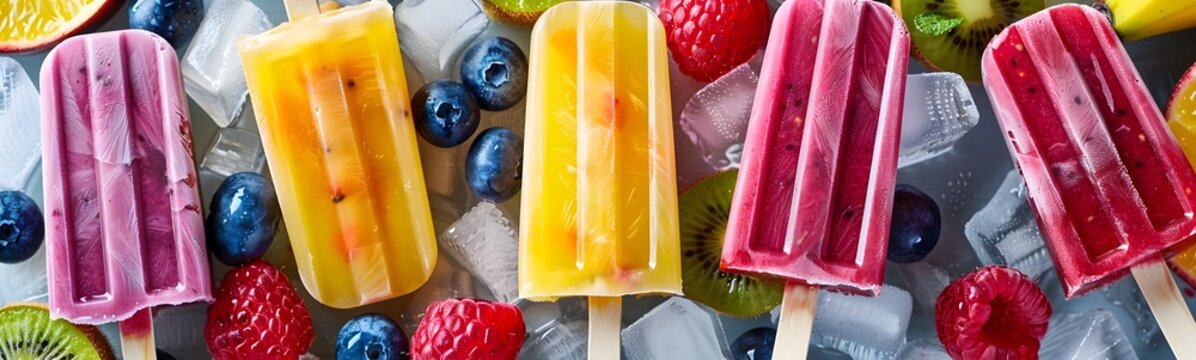 Homemade fruit ice cream popsicles.