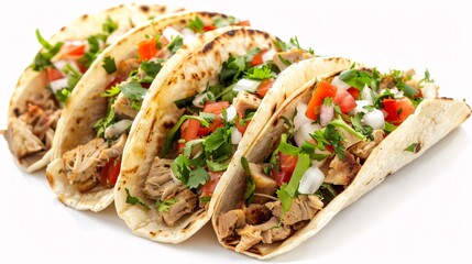 a group of tacos with meat and vegetables