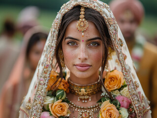 Indians in traditional clothing looking into the camera, ai generated