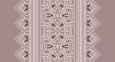 Folk embroidery cross stitch geometric floral pattern. Vector ethnic geometric floral shape seamless pattern. Folk floral embroidery pattern use for textile, home decoration elements, upholstery, etc.