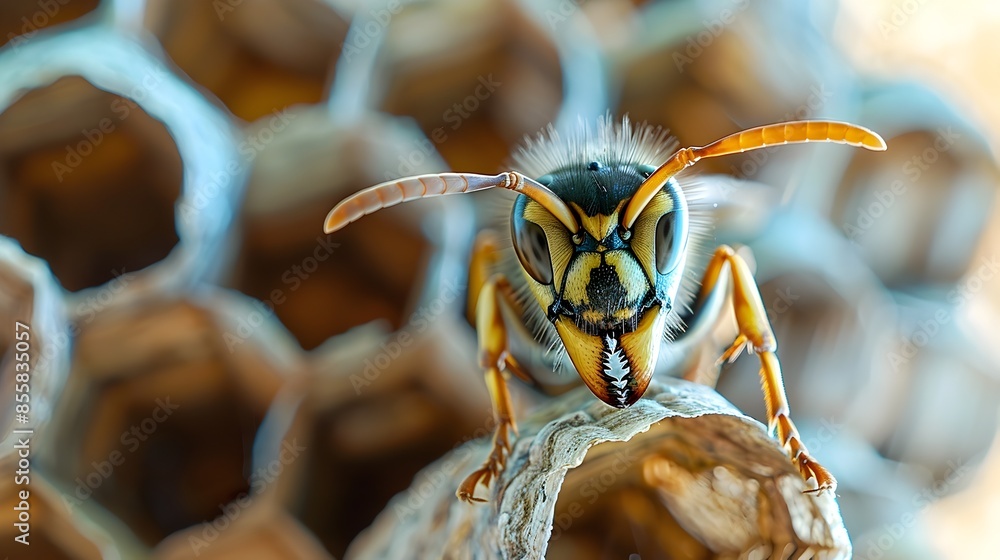 Poster intricate wasp nest building close up capture of industrious insect architecture and activity