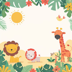A colorful, playful safari-themed birthday invitation made with generative AI
