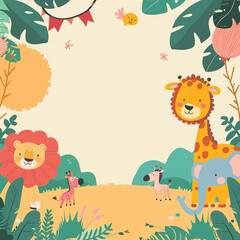 Naklejka premium A colorful, playful safari-themed birthday invitation made with generative AI