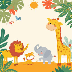 A colorful, playful safari-themed birthday invitation made with generative AI