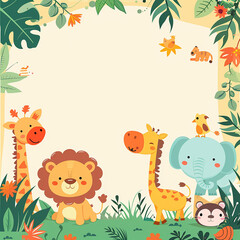 Naklejka premium A colorful, playful safari-themed birthday invitation made with generative AI