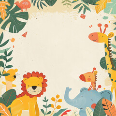 Obraz premium A colorful, playful safari-themed birthday invitation made with generative AI