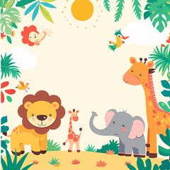 Naklejka premium A colorful, playful safari-themed birthday invitation made with generative AI