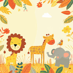 Obraz premium A colorful, playful safari-themed birthday invitation made with generative AI