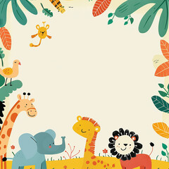Obraz premium A colorful, playful safari-themed birthday invitation made with generative AI