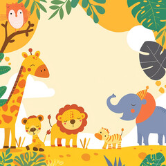 Fototapeta premium A colorful, playful safari-themed birthday invitation made with generative AI