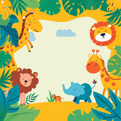 Naklejka premium A colorful, playful safari-themed birthday invitation made with generative AI